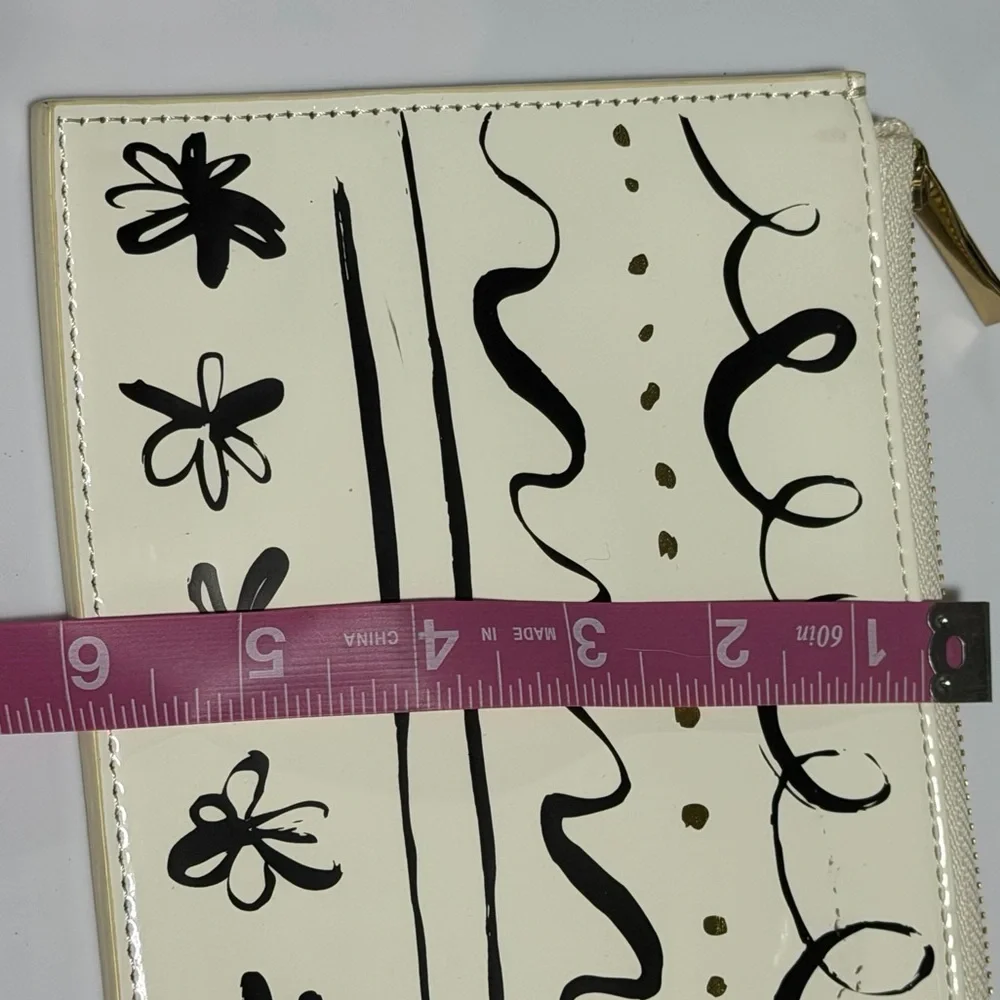 kate spade Cream Wristlet with Black Floral & Scribble Print Pencil Case